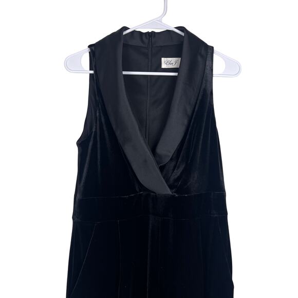 Eliza J Black Velvet Tuxedo Shawl Collar Sleeveless Jumpsuit Size 12P - Picture 3 of 7